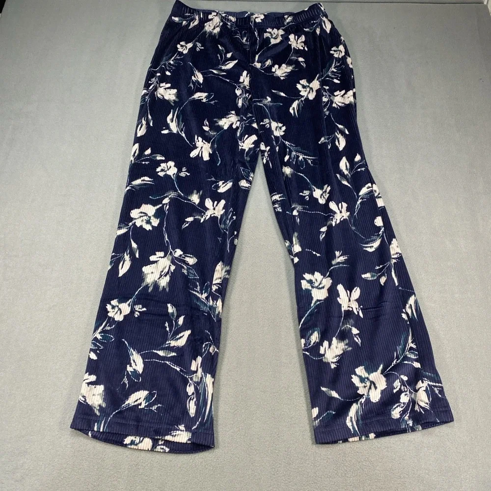 Nicole Miller Women's Soft 2pc Stretch Ribbed Pj Set , Navy Floral  NWT Size Med